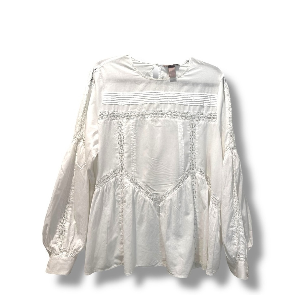 H&M White Cotton Lace Boho Blouse Top Size 12 - Picture 2 of 6